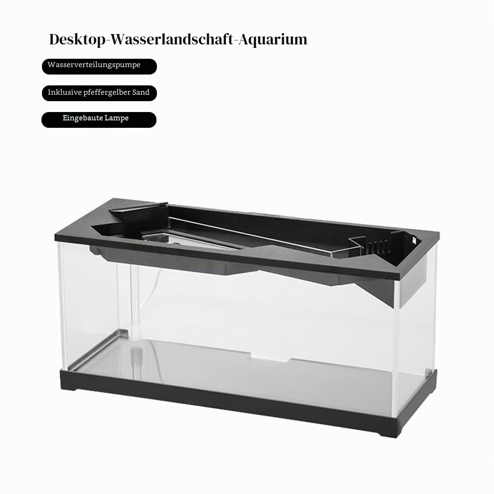 Kleines Aquarium, Aquarium mit Wasserpumpe, transparente Abdeckung, ökologisches Zyklussystem, hochtransparentes Acryl, rechteckiges Aquarium für Wohnzimmer, mit integriertem Licht