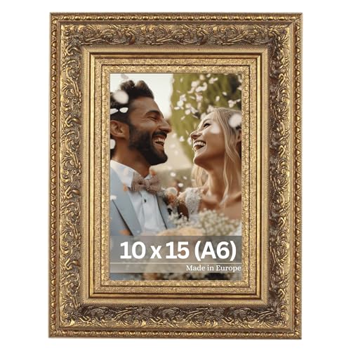 VictoR Bilderrahmen Leonardo 10x15 cm (A6) in Braun – Antiker Fotorahmen mit bruchsicherem Acrylglas – Vintage Bilderrahmen A6 Barock – Made in Europe