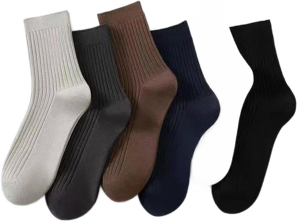 JSEIAJB 5 Pairs/Men's Cotton Socks Cotton Business Socks Sports Breathable Mid-thigh Socks Men's Large Size