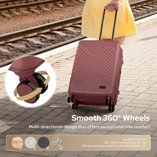 alpha pak Carry On Luggage, Spinner Wheels Airline Approved 20 inch Lightweight Hard-shell Suitcase with Built-in TSA Lock and USB Port, Burgundy3