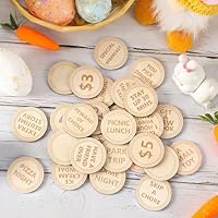 CypherX Easter Egg Fillers- Wooden Easter Reward Tokens, Easter Prizes Stuffers Coins, Family Night Tokens, 24 Redeemable Tokens+6 Blank DIY Tokens, Unique Family Easter Egg Hunt Activities- Coin