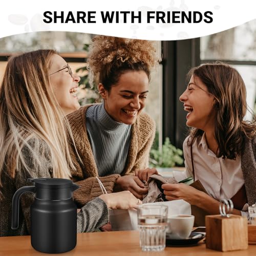 Image of Insulated Coffee Carafe, 34 oz, Keeps Hot for 12H, Black | Thermal Carafe, One-Hand Pour, Leakproof Lid, Anti-Slip Base for Personal Use