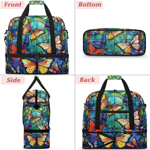 Large Weekender Overnight Bags Glass Colorful Butterfly Travel Duffel Bag for Women Men Gym Bag With Shoe Compartment Foldie Travel Tote Bag Carry On Personal Item Bag for Travel Gym Sports3
