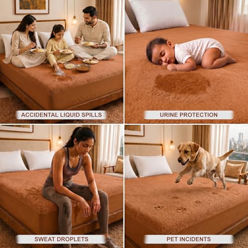 Image of Dream King Luxury Being Terry Cloth Fitted Mattress Protector Single Bed | Waterproof Ultra Soft Mattress Cover | Hypoallergenic Bed Cover 72X84 inch (Gold)