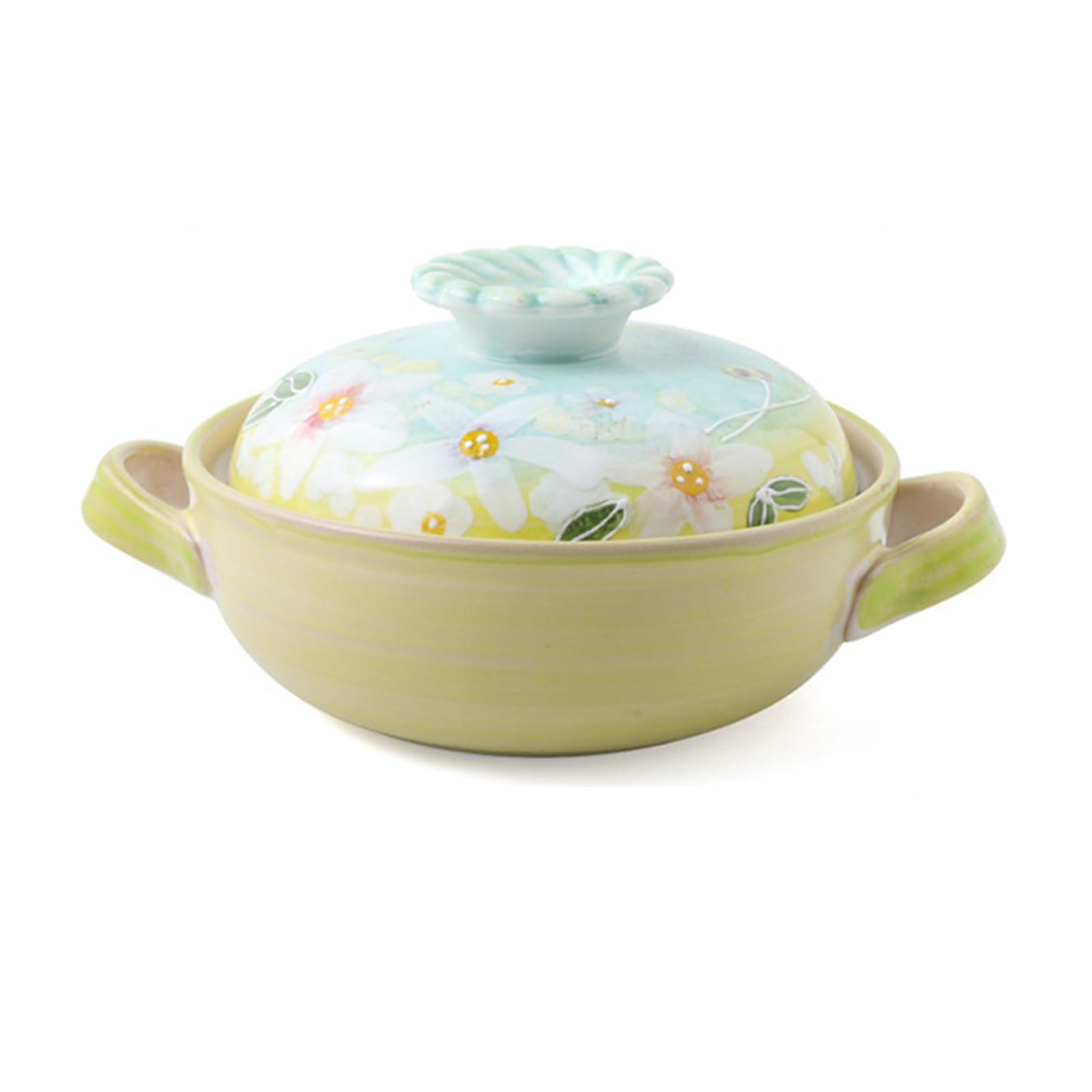Casseruola in ceramica con coperchio, pentola antiaderente, pentola rotonda con manico, pentole in terracotta da 1,3 l per zuppe e vapore