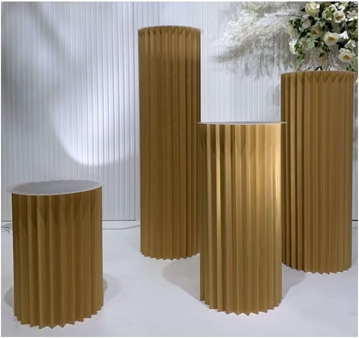 4 Pcs Green Foldable Roman Pillars, 11.8in Cylinder Table Columns, Decorative Pedestal Stands for Outdoor Weddings & Party Centerpieces