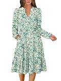 ANRABESS Long Sleeve Midi Dresses for Women V Neck 2025 Fall Fashion Casual Loose Fit Flowy Swing Tiered Vacation Boho Dress Floral Green Medium