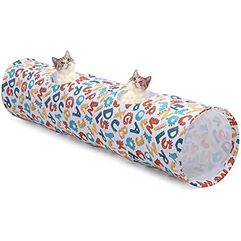 LUCKITTY Large Cat Toys Collapsible Tunnel Tube with Plush Balls, for Rabbits, Kittens, Ferrets,Puppy and Dogs (Letter) Cover