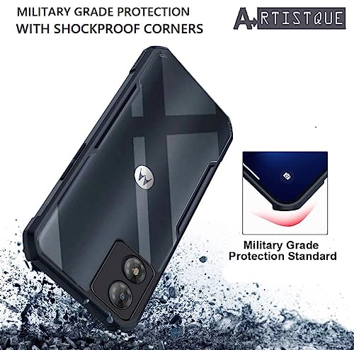 Image of A rtistque Clear Hard Transparent Acrylic Armor Anti-Drop Shockproof TPU Edge Back Cover Case for Motorola Moto E13 - Black