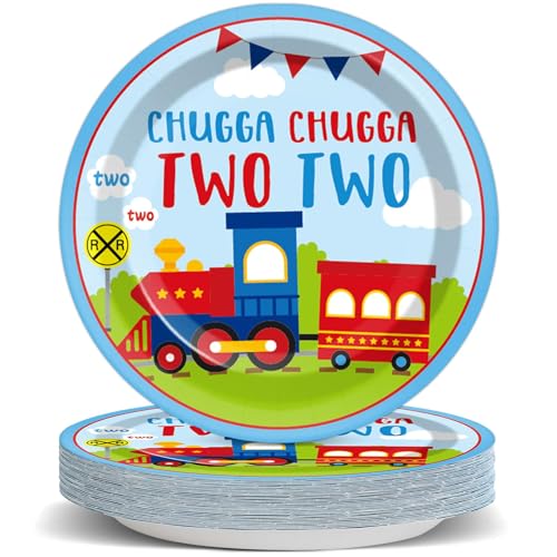 Image of Qyeahkj 48 Pcs Chugga Chugga Two Two Party Plates Train Disposable Paper Plates 2nd Trains Birthday Party Plates Supplies Decorations Favors for Kids Baby Shower