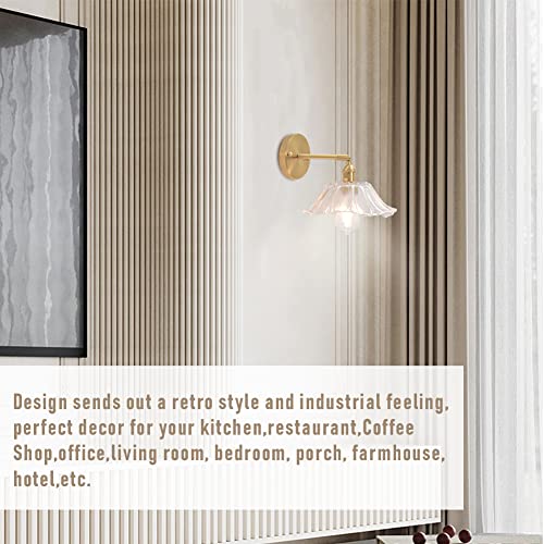 Shenmoyl Vintage Modern 1 Light Wall Sconces With Clear Flower Glass Lampshade 180 Degree Adjustable Brass Sconces Wall Lighting Fixture With Switch For Bedside Bedroom Doorway #TOP6