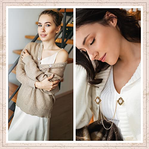 Vintage Sweater Shawl Chain Clips 4 Pcs Antique Cardigan Collar Holders Decorations Cardigan Clip Collar Pins Dress Sweater Collar Brooch for Women Girls Christmas Halloween4