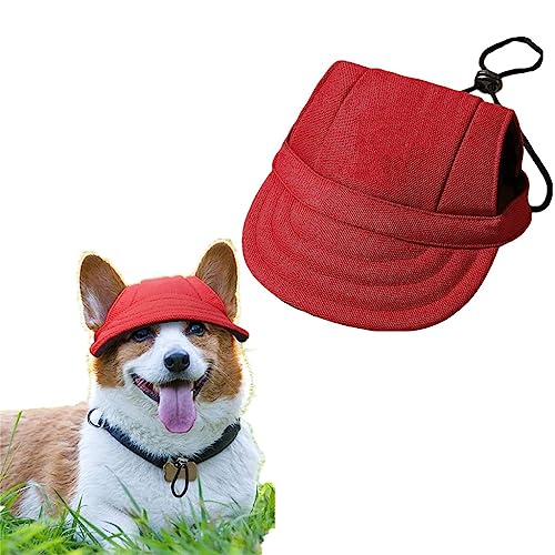Voarge Dog Baseball Cap, Sun Hat Canvas Visor Cap with Ear Holes for small Medium and Large Dogs in Outdoor Sun Protection, Red, M