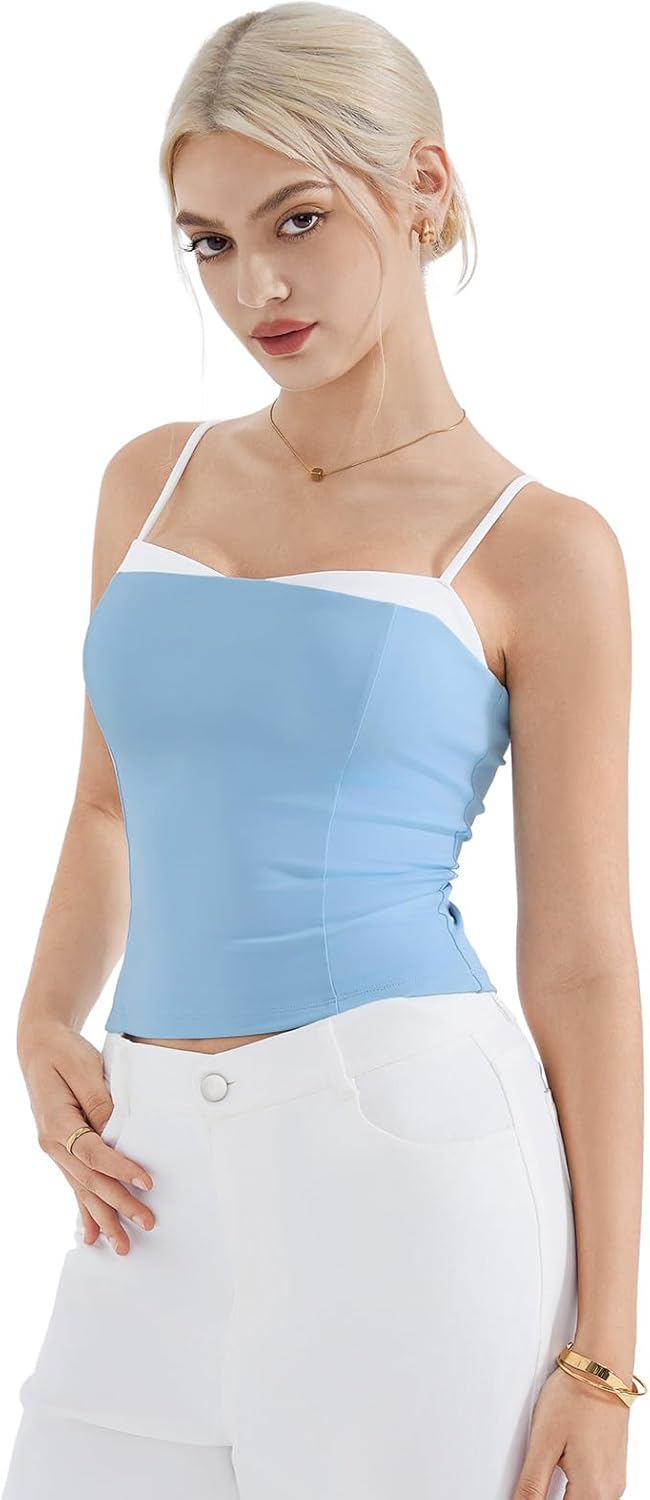 SUUKSESS Women Double Lined Spaghetti Strap Cami Going Out Y2k Sleeveless Tank Tops - Image 3