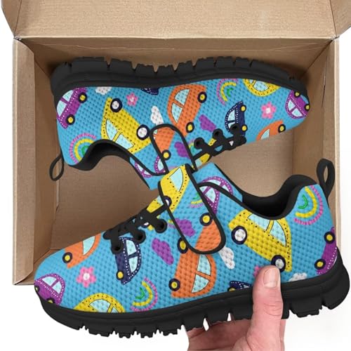 Boys Girls Sneakers Kids Lightweight Breathable Strap Athletic Running Shoes for Little Kid/Big Kid Cartoon Car Pattern2