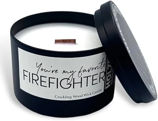 My Favorite Firefighter Candle, Wood Wick Cocoa Butter + Cashmere Scented Candle | Coconut Soy Wax | Handmade in CT USA by Holzer Handcrafted | 6oz Modern Tin
