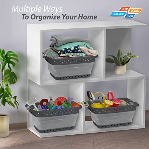 Image of Pop & Load Collapse & Store 1 Large 25 inch Slim Collapsible Plastic Laundry Basket, Space Saving Portable Pop Up Storage & Organization Basket, 3 inch High When Folded, Dual Comfort Grip Handles, Black