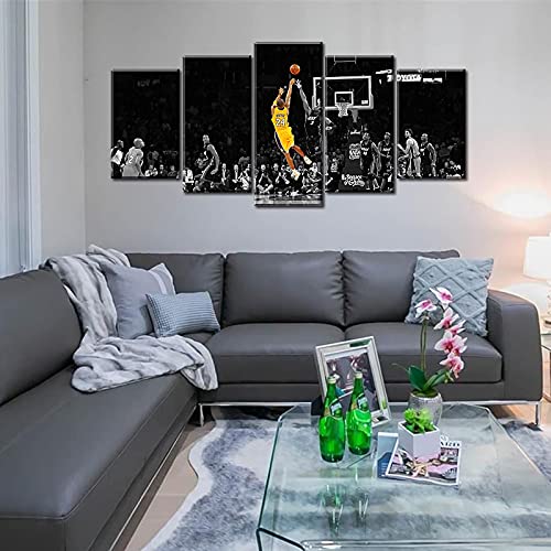Jiazugo Cool Basketball Posters For Boys Bedroom Black And White Canvas Wall Art Nba Sports Room Decor Guys Teen Man Young Home Decoration Stretched Framed Ready To Hang 50" W×24" H×5 Pcs #TOP5