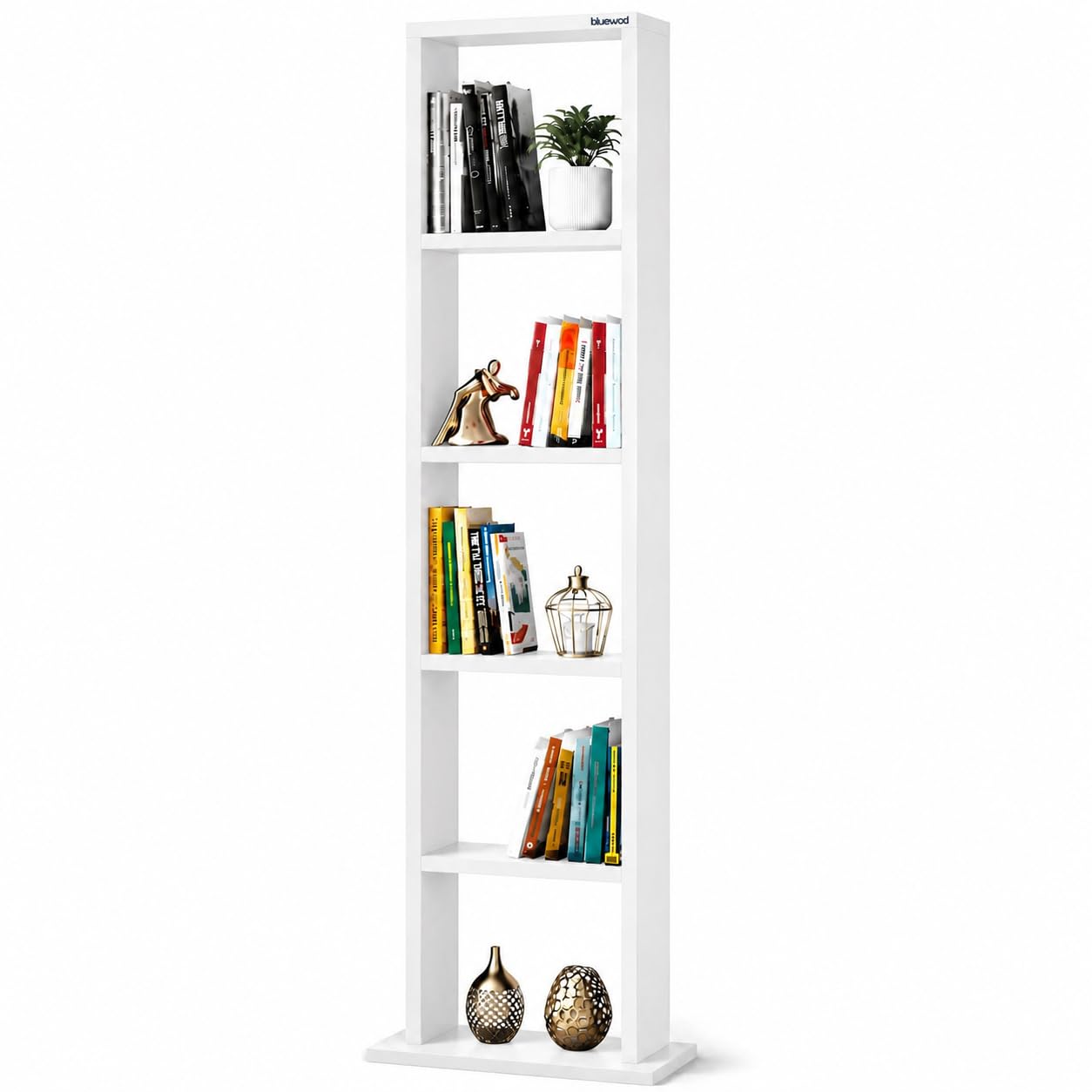 5 Tier Wooden Bookshelf | Engineered Wood Book Rack | Freestanding Floor Standing Storage Shelf | Multipurpose Display Rack for Living Room, Bedroom, Office & Study Room (White)-image-34