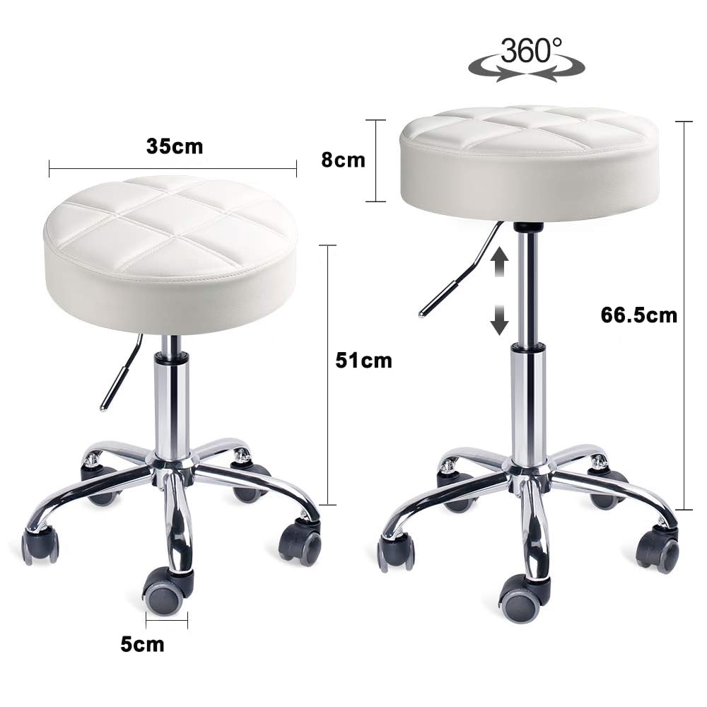 Leader Accessories Drehhocker höhenverstellbar Rollhocker Funktionaler Arbeitshocker Studiohocker im modernen Design Weiß(Sitz Φ35cm)