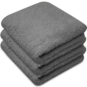 Towelogy® 3-Pack Super Absorbent Microfibre Car Cleaning Cloths Large – No Rough Edges – Perfect For Professional Detailing & Polishing (Grey)