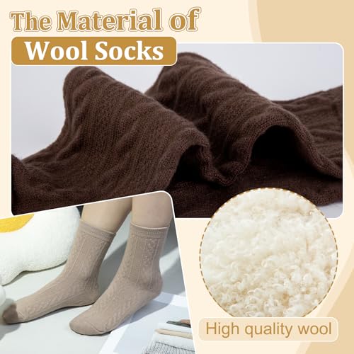 Image of Justay 5 Pairs Womens Wool Socks Thick Warm Winter Socks Casual Cozy Socks Vintage Knit Crew Socks Gift for Women