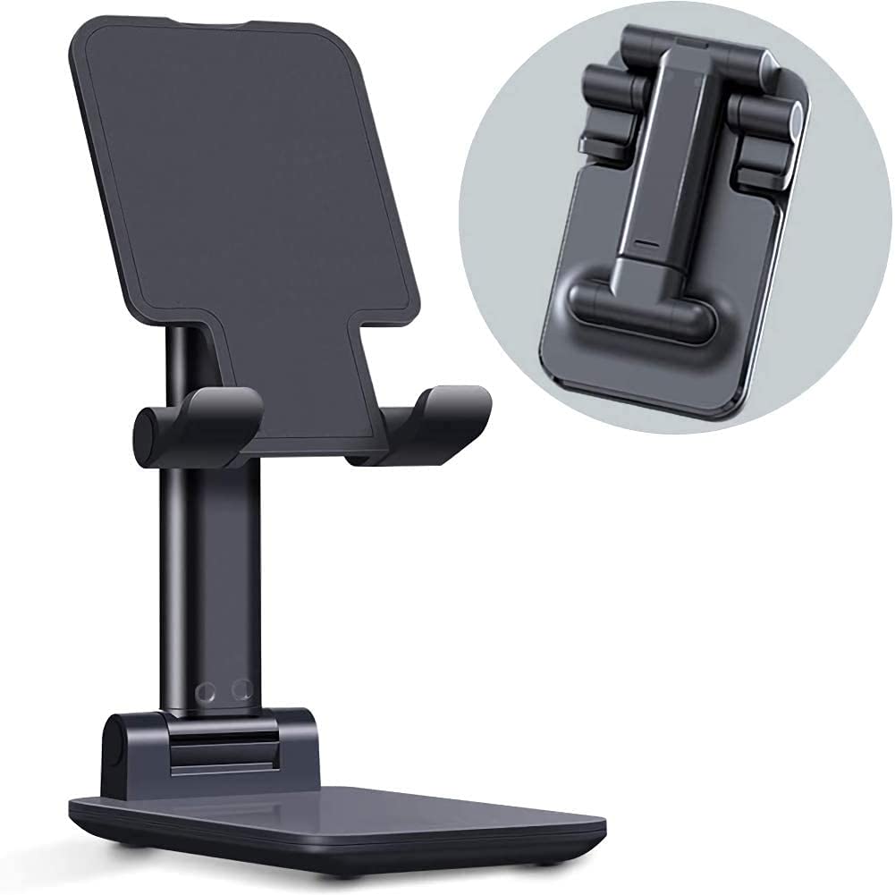 MRIMAYA Foldable cell phone stand - Angle & Height Adjustable Desk Phone Holder with Stable Anti-Slip Design Compatible with iPhone 12/12 Pro/Smartphones/iPad Mini/Kindle/android