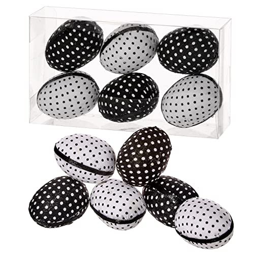 One Holiday Way Set Of 6 2-Inch Black And White Polka Dot Fabric Faux Easter Egg Figurines – Seasonal Springtime Bowl Filler Basket Decoration – Decorative Modern Spring Kitchen Table Home Decor #TOP22