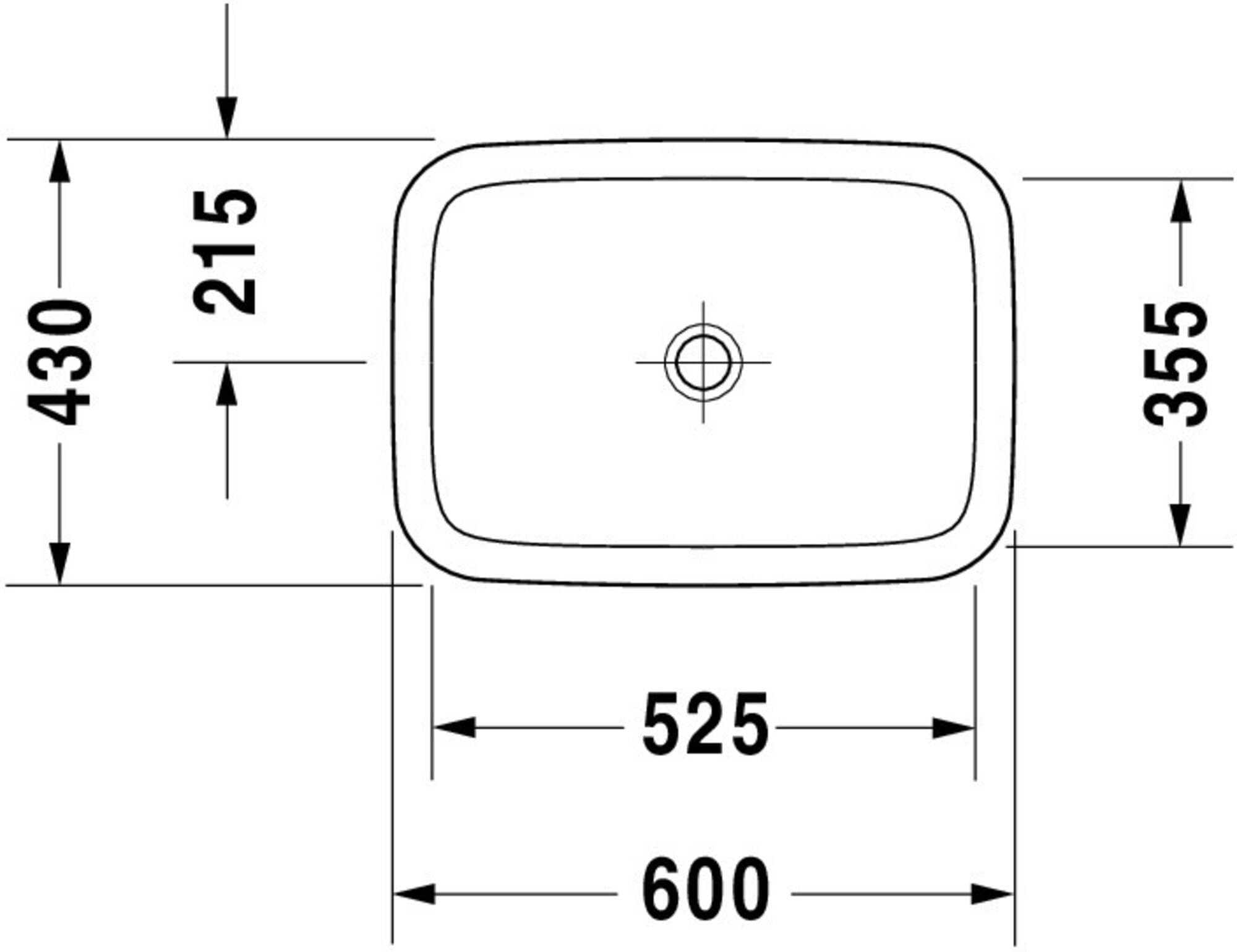 Duravit DuraStyle Einbauwaschtisch für Einbau von oben, ohne Überlauf, ohne Hahnlochank 600 mm • 600 x 430mm, weiß 372600000, 372600000