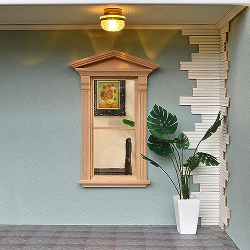 iLAND Dollhouse Window, 1/12 Scale Accessories, Wooden Dollhouse Accessories, Dollhouse Building Supplies in Baroque Style