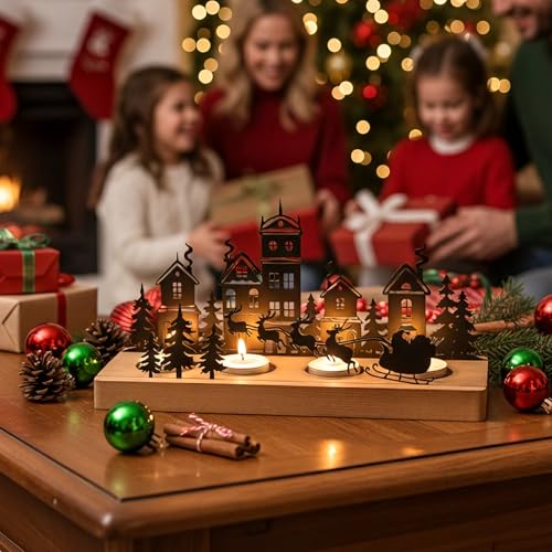 Weihnachts Teelichthalter,Advent Kerzenhalter Adventskranz Holz &...