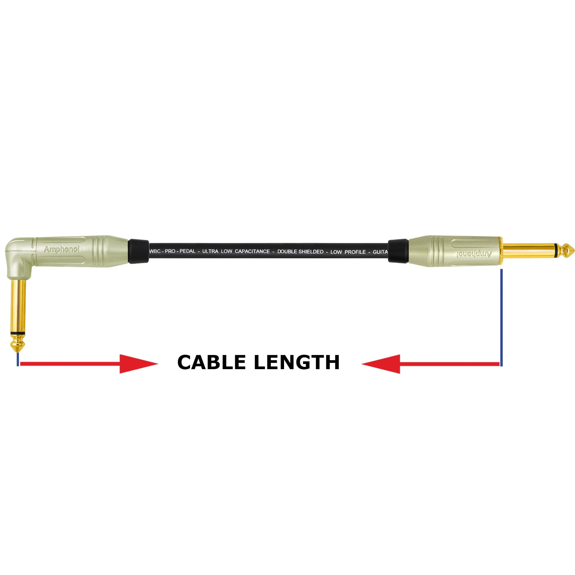 2 unidades, 5 pies, pedal WBC-PRO, 22 AWG, tapa baja (18 pF/pie), grado profesional, basado en grafito, pedal de doble blindaje, efectos, parche, cable de instrumento y conectores TS dorados en ángulo