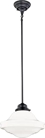 VAXCEL Huntley 1 Light Bronze Farmhouse Schoolhouse Pendant White Glass