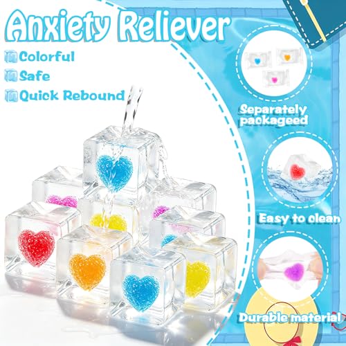 Image of 24 Pcs Ice Cube Squishy Toys with Greeting Cards,Stress Cube Squeeze Fidget Toys for Kids & Adults, Sensory Squishy Ball for Anxiety Relief,Party Favor, Classroom Prizes