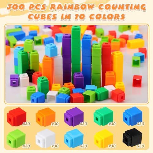 Image of Jenaai 300 Pcs Linking Cubes with Storage Container Counting Cubes, Colorful Plastic Counting Block, Math Manipulatives Classroom Learning Supplies for Preschool Kindergarten(Yellow)