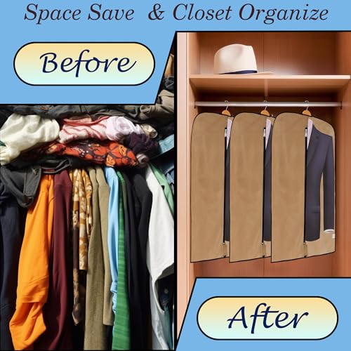 Image of Kuber Industries Pack of 2 Blazer Cover | Suit Covers with Zip for Women & Men | Dustproof Coat Bag for Clothes, Jacket | Half Transparent Coat Cover | Beige