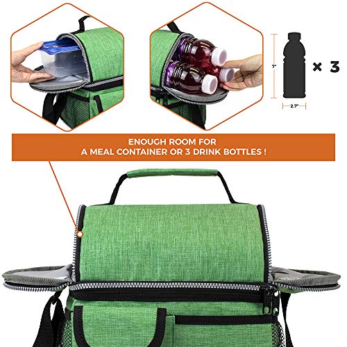 opux Lunch Box for Men, Adult Lunch Box Cooler, Insulated Lunch Bag Women, Dual Compartment Lunchbox for Work, Leakproof Double Decker Lunch Bag, Soft Lunch Pail Tote Boys Girls Kids School, Green - Thumbnail 7