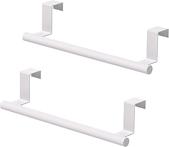 Qflushor Over Cabinet Towel Bar, Stainless Steel Dish Towel Holder for Cupboard Door, White, 2 Pack