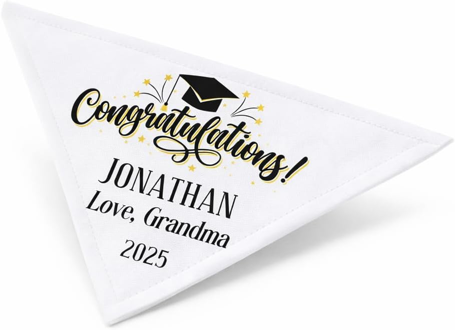 Personalized Graduation Quilt Corner Label – Custom Sew-On Fabric Tag with Graduate Name, Year & Message – Cotton or Polyester Keepsake for Handmade Quilts