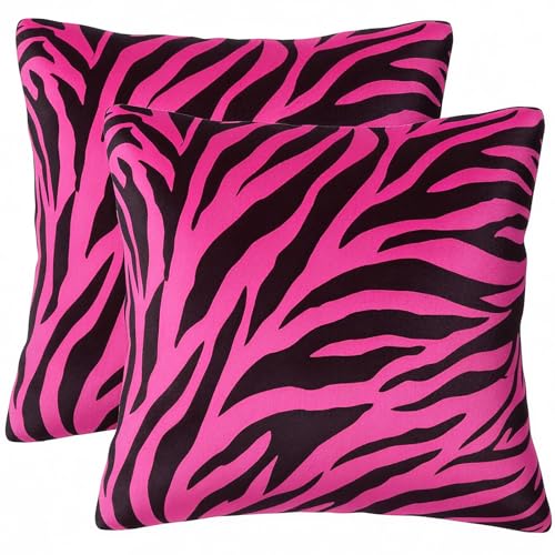 Pecfamly Y2K Pink and Black Zebra Print Throw Pillows (Covers Only No Pillow Inserts) Hot Pink Mcbling Trashy Y2K 2000S Baddie Scene Room Bedroom Decor for Teen Girls Women