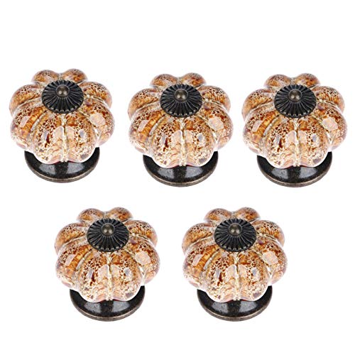 Mgoodoo Lot de 5 Boutons de Meuble, Bouton en Céramique en Forme de Citrouille Dia-38mm de Style Européen Vintage Poignées de Meuble Blanc avec Vis pour...