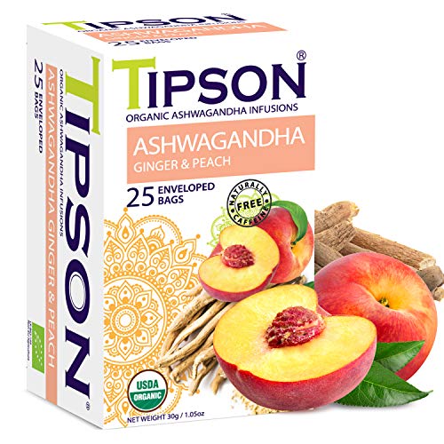 Tipson Organic Ashwagandha With Ginger & Peach 25 Enveloped Teabags