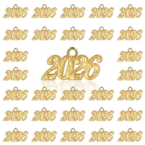 DAOLONG 30 PCS 2026 Tassel Charms Metal Year Signet Charm for Tassels 2026 Graduation Decorations Graduation Tassels Charm Signet Pendant for Tassel Keychains Jewelry Making Accessory