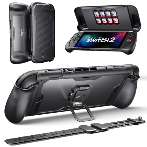 JSAUX PC0121 Nintendo Switch 2�Ή� �ی�P�[�X�b360°�S�ʕی� ModCase �w�ʃV�F��+�O�ʃJ�o�[+�����L�b�N�X�^���h+�V���R���X�g���b�v�t�A�l�ԍH�w�Ɋ�Â�����~�߃O���b�v �b�Ռ��z�������h�~�b��{�Z�b�g