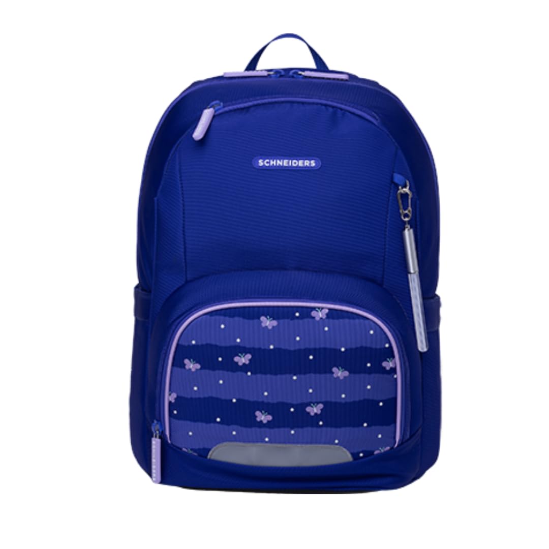 Schneiders Ergojet Schultasche Set Blissy Butterfly (6-teilig) – Mädchen-Schulranzen mit Schmetterling-Motiv, wandelbar zum Schulrucksack, LED-Licht, ergonomisch & nachhaltig, 21L, Blau/Lila