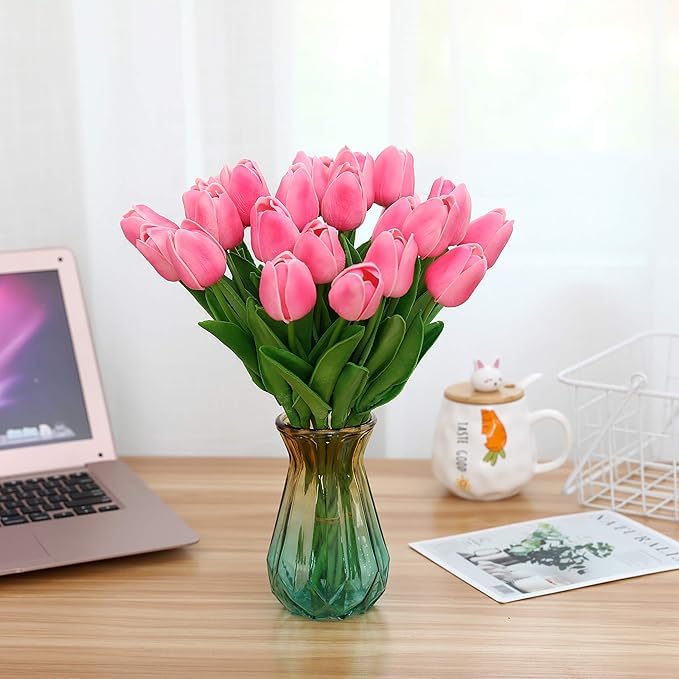 Image of CosaCentrum Beautiful Decorative Artificial Tulip Flower Bunches for Home decor (Pink, Pack of 9)