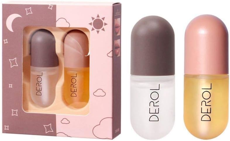 2 Pcs Natural Lip Plumper Set,URMAGIC Lip Plumper Gloss Kit (Day+Night Lip Gloss),5.5ml Moisturizing Long-lasting Lip Care Serum,Plant Extracts Plumping Lip Serum,Lip Enhancer for Women/Lady/Girls
