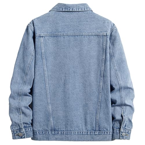 Image of Men's Denim Jacket Vintage-Inspired Jean Jacket with Multiple Pockets - Cotton Blend, Machine Washable