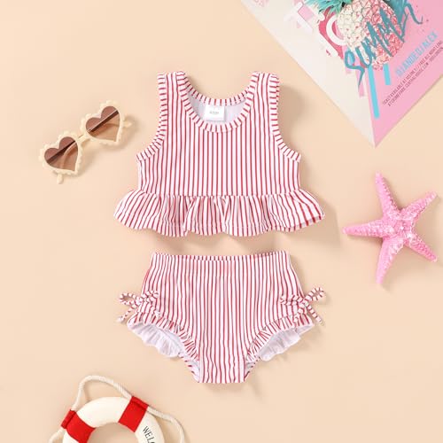HAPPYMA Baby Swimsuit Toddler Girl Bathing Suit Summer Stripe Bikini Set Beach Two Piece Swim Wear2