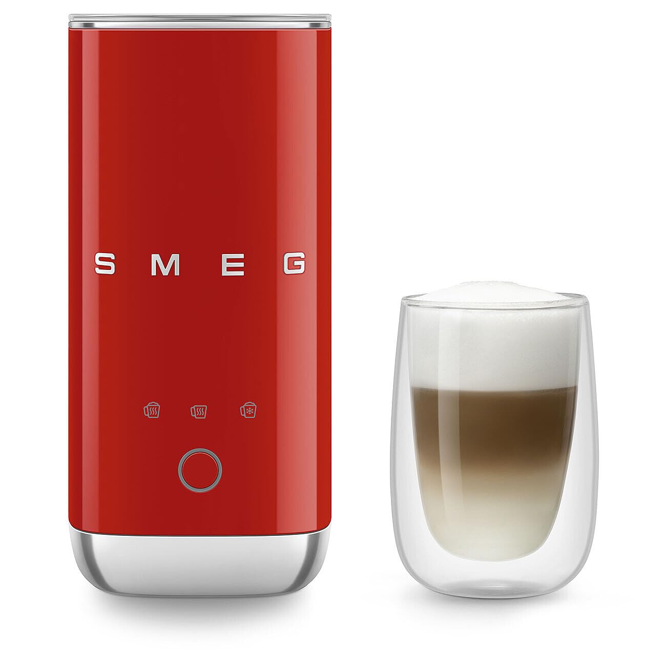 Smeg, Elektryczny spieniacz do mleka MFF02RDEU, 3 funkcje napoju, wyjmowany trzepaczka, nieprzywierająca powłoka ceramiczna, 500 W, czerwony